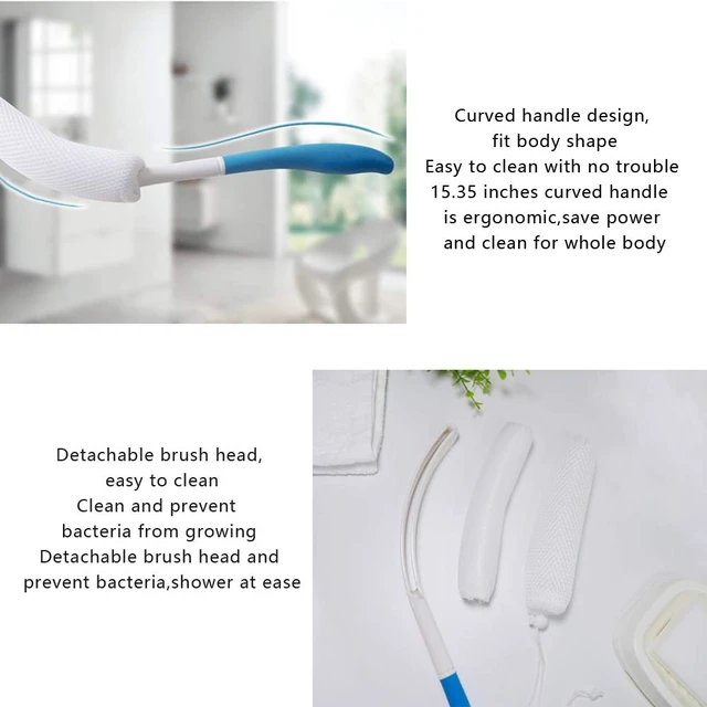 Alt view image 2 of 6 - MagiDeal Vinyl Quote Me Long Anti-Slip Curve Handled Bath Body Brush, Easy Reach for Seniors, Elderly, Pregnant, Blue, 15.35"