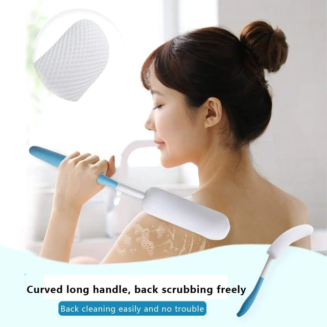 Alt view image 6 of 6 - MagiDeal Vinyl Quote Me Long Anti-Slip Curve Handled Bath Body Brush, Easy Reach for Seniors, Elderly, Pregnant, Blue, 15.35"