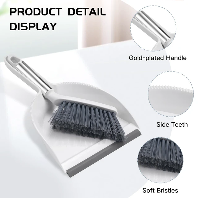 Alt view image 2 of 6 - NACENA Mini Broom and Dustpan Set, White & Gray