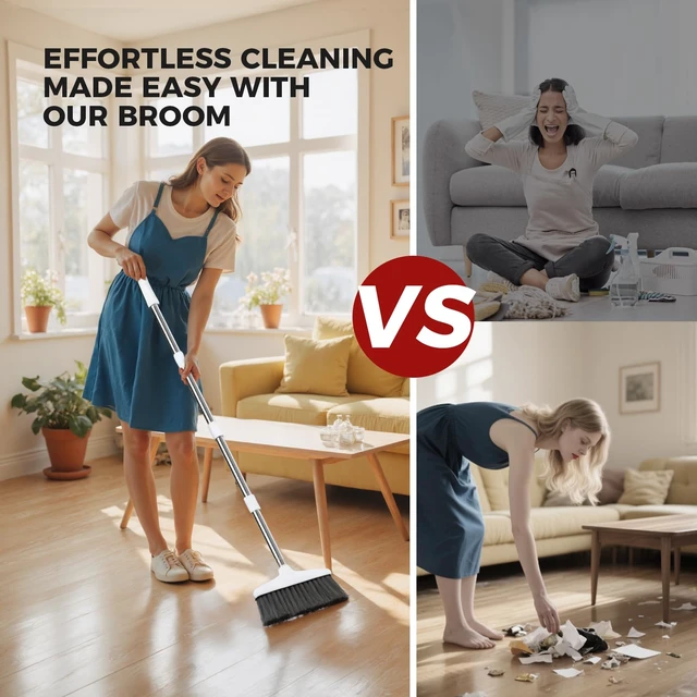 Alt view image 5 of 7 - Handy Broom Indoor/Outdoor Duty Kitchen Broom, 1-Pack White, for Home Garage Kitchen Office Courtyard Lobby Patio Lawn Concrete