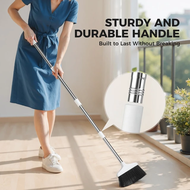 Alt view image 3 of 7 - Handy Broom Indoor/Outdoor Duty Kitchen Broom, 1-Pack White, for Home Garage Kitchen Office Courtyard Lobby Patio Lawn Concrete