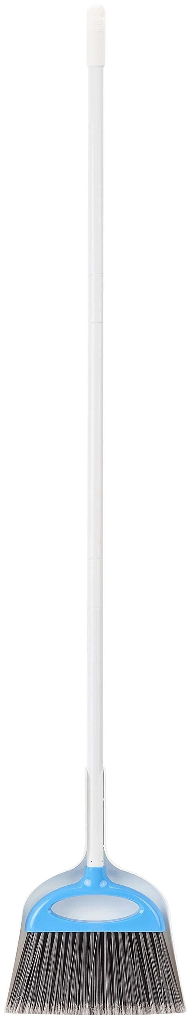 Main image of Amazon Basics Dustpan Broom Set with Adjustable Long Handle, Easy to Assemble, Blue and White