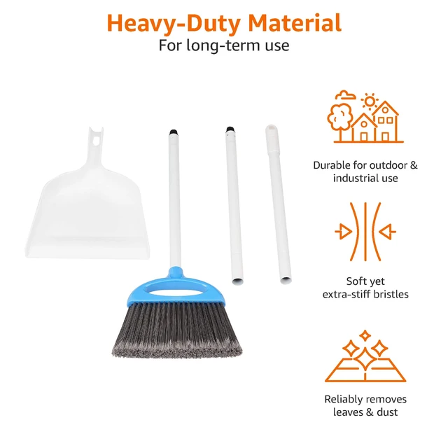 Alt view image 4 of 6 - Amazon Basics Dustpan Broom Set with Adjustable Long Handle, Easy to Assemble, Blue and White