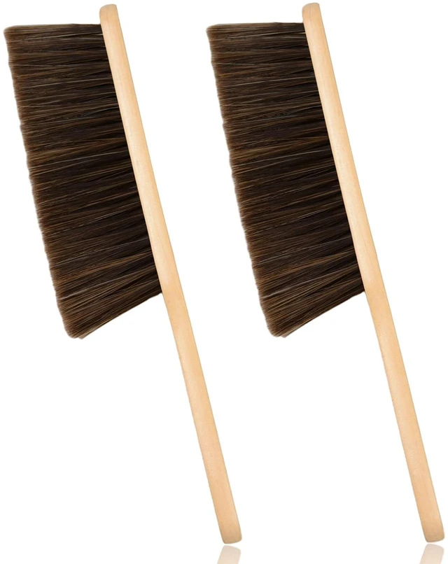 Main image of 2-Piece Wooden Dust Brush Hand Broom with Long Wood Handle, Whisk Broom, Soft Bristle Brush for Counter, Bed, Sofa, Car, Fireplace, Clothes, Household Cleaning