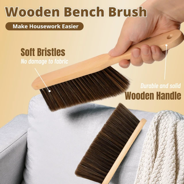 Alt view image 4 of 6 - 2-Piece Wooden Dust Brush Hand Broom with Long Wood Handle, Whisk Broom, Soft Bristle Brush for Counter, Bed, Sofa, Car, Fireplace, Clothes, Household Cleaning
