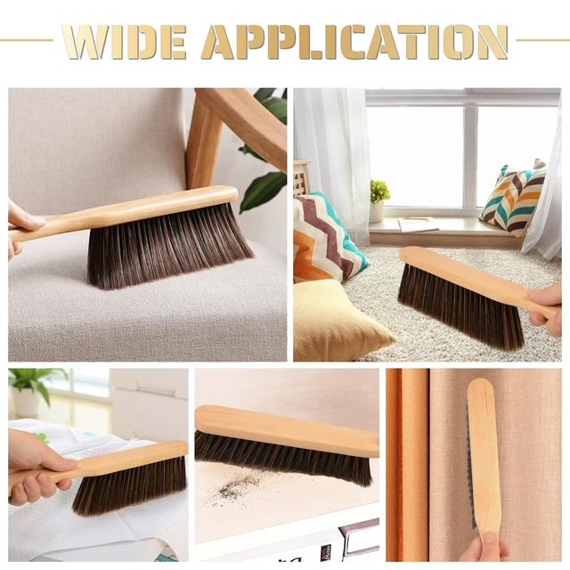 Alt view image 2 of 6 - 2-Piece Wooden Dust Brush Hand Broom with Long Wood Handle, Whisk Broom, Soft Bristle Brush for Counter, Bed, Sofa, Car, Fireplace, Clothes, Household Cleaning