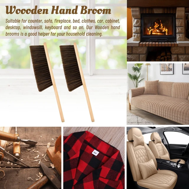 Alt view image 3 of 6 - 2-Piece Wooden Dust Brush Hand Broom with Long Wood Handle, Whisk Broom, Soft Bristle Brush for Counter, Bed, Sofa, Car, Fireplace, Clothes, Household Cleaning