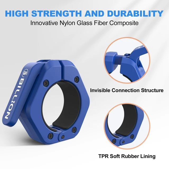 Alt view image 4 of 7 - 2 Inch Olympic Barbell Clamps Pair with Anti-Slip TPR Lining for Weightlifting - Quick Release Barbell Collars (Blue)