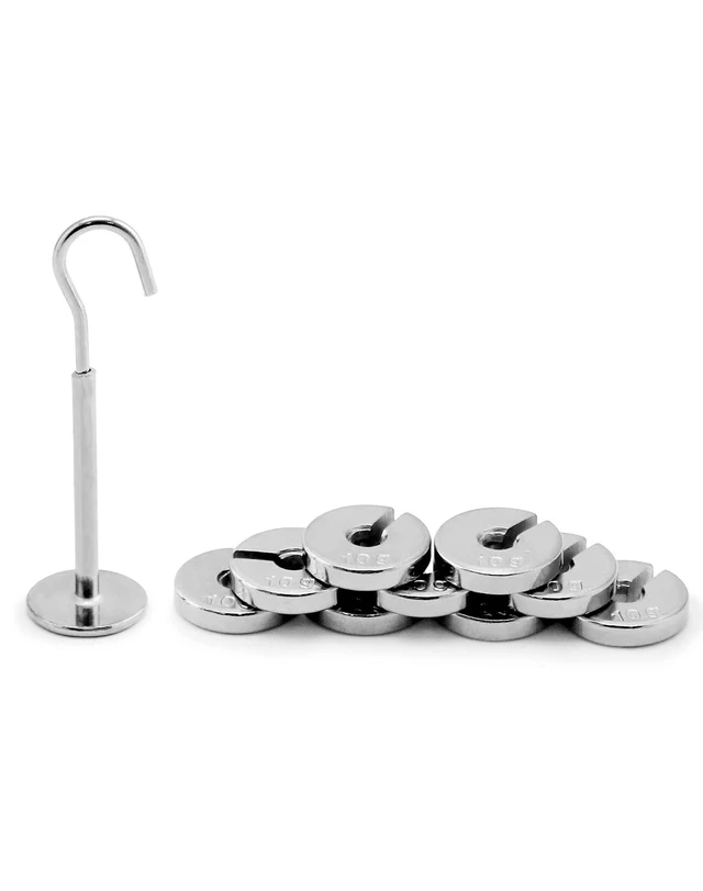 Alt view image 3 of 7 - QWORK Lab Slotted Mass Set, 2 Sets of Chromium-Plated Metal Slotted Weights, Each Set: 100g Total (9 Weights x 10g + 1 Hanger x 10g)
