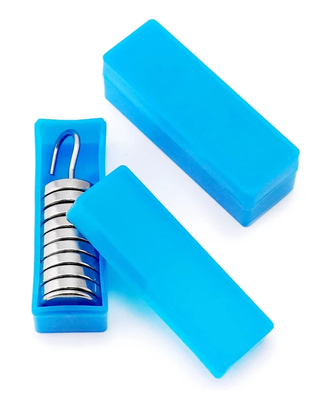 Alt view image 7 of 7 - QWORK Lab Slotted Mass Set, 2 Sets of Chromium-Plated Metal Slotted Weights, Each Set: 100g Total (9 Weights x 10g + 1 Hanger x 10g)