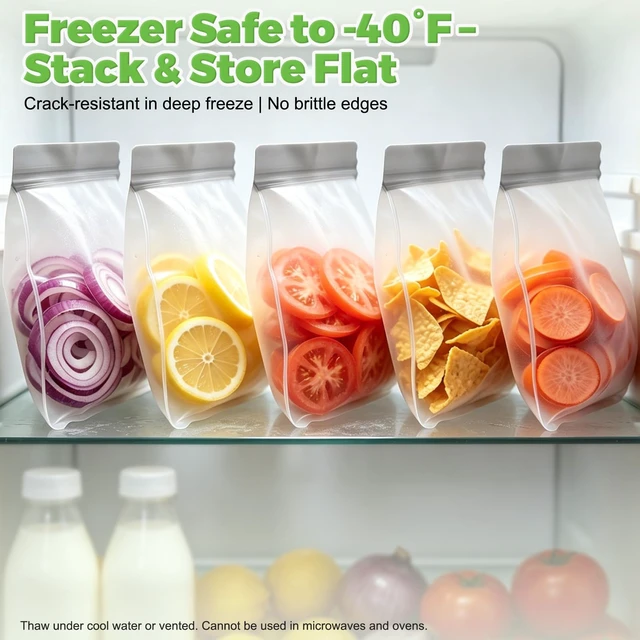 Alt view image 7 of 7 - 10 Pack Reusable Sandwich Bags, BPA-Free Food Storage Bags, Double Zipper Leakproof Freezer Bags, Extra Thick PEVA for Meal Prep Lunch Marinate Meat Snack