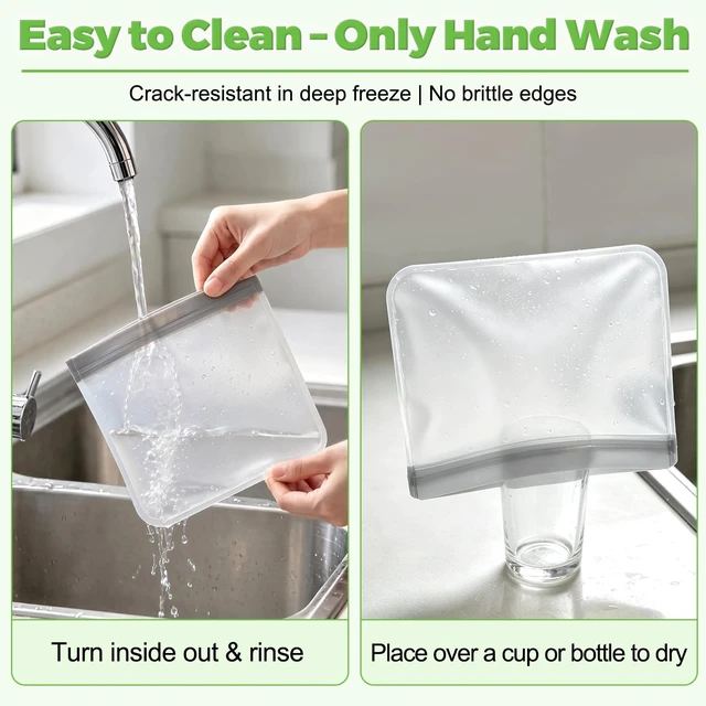 Alt view image 3 of 7 - 10 Pack Reusable Sandwich Bags, BPA-Free Food Storage Bags, Double Zipper Leakproof Freezer Bags, Extra Thick PEVA for Meal Prep Lunch Marinate Meat Snack