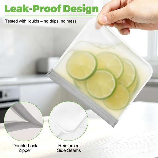 Alt view image 6 of 7 - 10 Pack Reusable Sandwich Bags, BPA-Free Food Storage Bags, Double Zipper Leakproof Freezer Bags, Extra Thick PEVA for Meal Prep Lunch Marinate Meat Snack