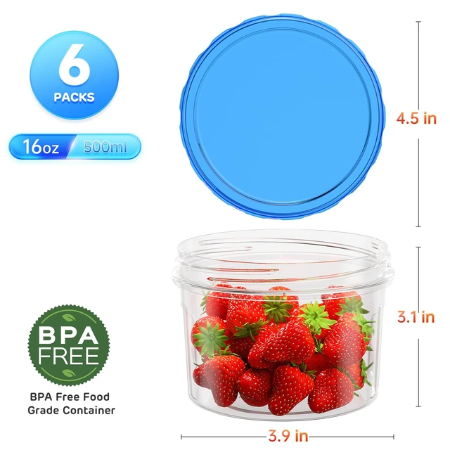 Alt view image 6 of 6 - HOMETALL 6 Pack 16 Oz Airtight Plastic Freezer Storage Containers
