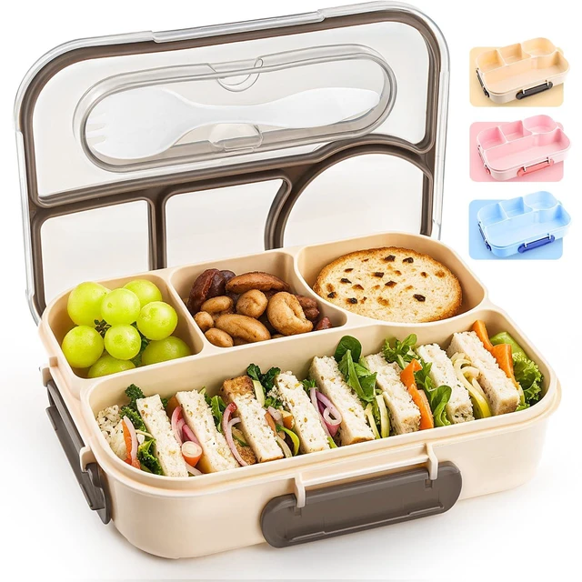 Main image of EASYFUN Bento Box Adult 4-Compartment Lunch Containers, Drop-Proof, Dishwasher Safe, BPA-Free, Khaki