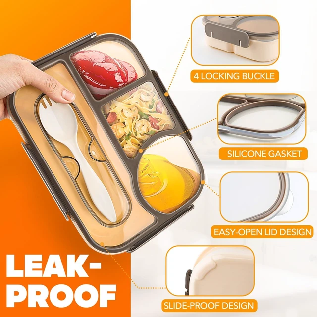Alt view image 7 of 7 - EASYFUN Bento Box Adult 4-Compartment Lunch Containers, Drop-Proof, Dishwasher Safe, BPA-Free, Khaki