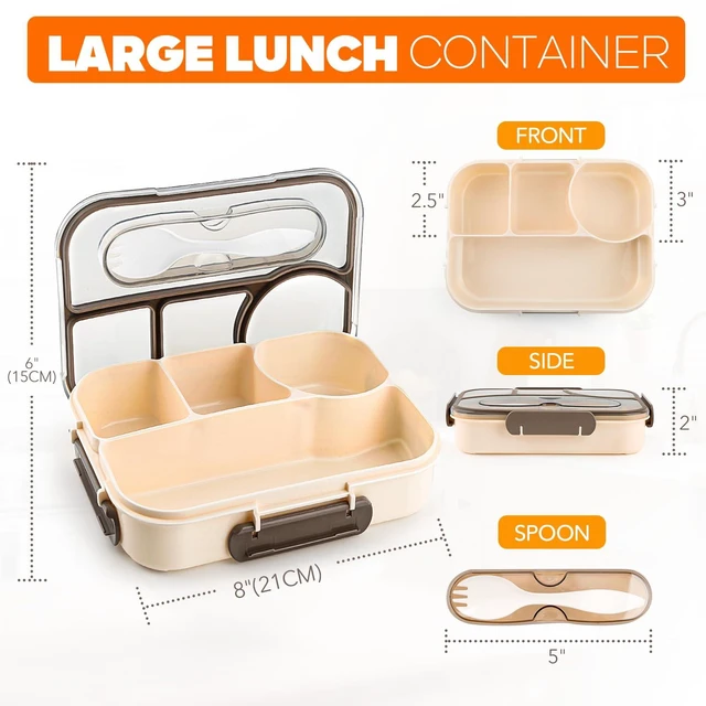 Alt view image 4 of 7 - EASYFUN Bento Box Adult 4-Compartment Lunch Containers, Drop-Proof, Dishwasher Safe, BPA-Free, Khaki