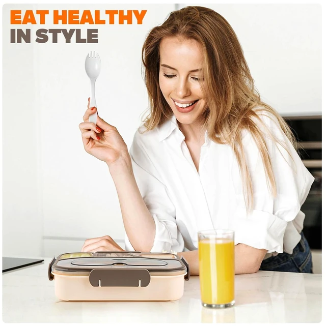 Alt view image 5 of 7 - EASYFUN Bento Box Adult 4-Compartment Lunch Containers, Drop-Proof, Dishwasher Safe, BPA-Free, Khaki