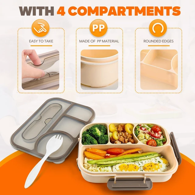 Alt view image 6 of 7 - EASYFUN Bento Box Adult 4-Compartment Lunch Containers, Drop-Proof, Dishwasher Safe, BPA-Free, Khaki