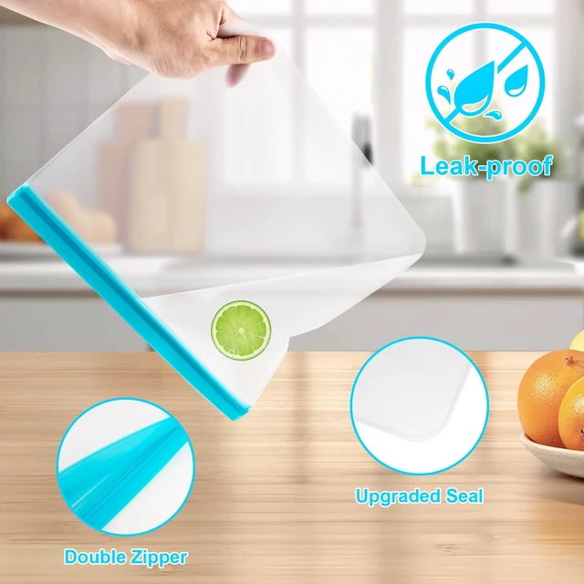 Alt view image 3 of 7 - 12-Pack Reusable Silicone Freezer Bags, Dishwasher Safe, Leakproof (4 Snack Bags, 4 Sandwich Bags, 4 Gallon Bags)