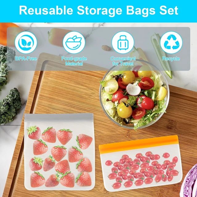Alt view image 2 of 7 - 12-Pack Reusable Silicone Freezer Bags, Dishwasher Safe, Leakproof (4 Snack Bags, 4 Sandwich Bags, 4 Gallon Bags)