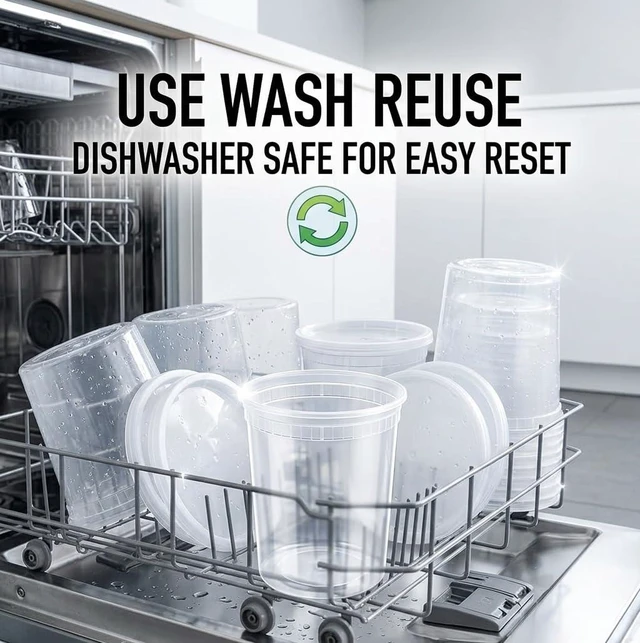 Alt view image 4 of 7 - Mr Miracle Deli Containers with Lids 12Pack 32oz Clear Airtight Reusable Plastic Multi-Purpose Containers, Microwave Freezer and Dishwasher Safe