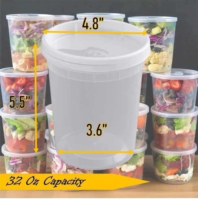 Alt view image 2 of 7 - Mr Miracle Deli Containers with Lids 12Pack 32oz Clear Airtight Reusable Plastic Multi-Purpose Containers, Microwave Freezer and Dishwasher Safe