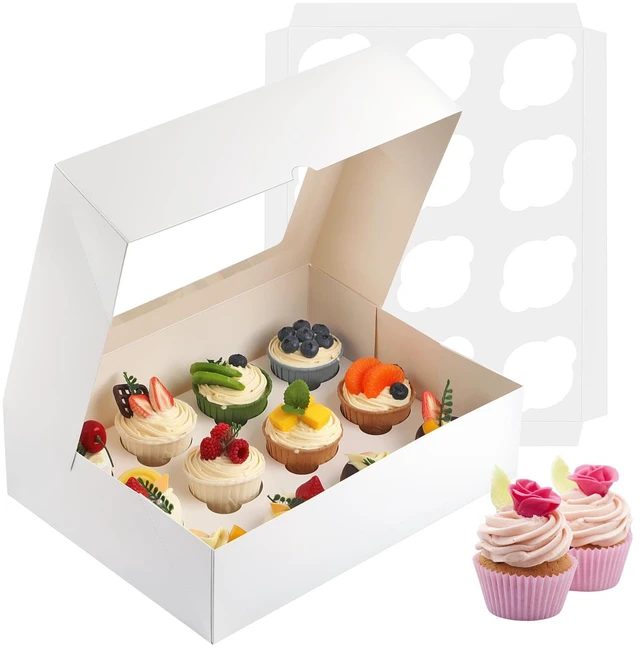 Main image of Cupcake Box 2Pcs Auto Pop-Up White Disposable Container Bulk