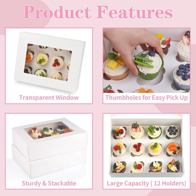 Alt view image 4 of 6 - Cupcake Box 2Pcs Auto Pop-Up White Disposable Container Bulk