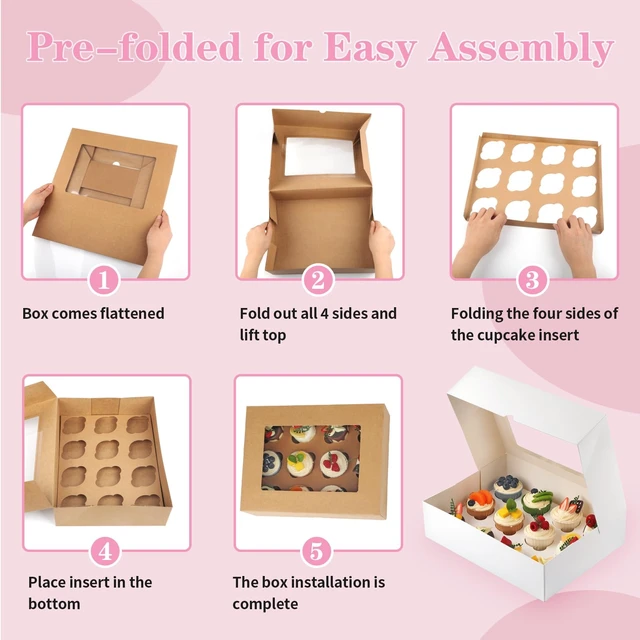 Alt view image 5 of 6 - Cupcake Box 2Pcs Auto Pop-Up White Disposable Container Bulk