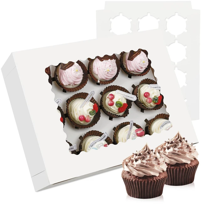 Main image of 3-Set Cupcake Boxes with Clear Display Window, Holds 12 Standard Cupcakes, Disposable Food Grade White Cupcake Carrier, Perfect for Cupcakes Muffins Cookies Pastries
