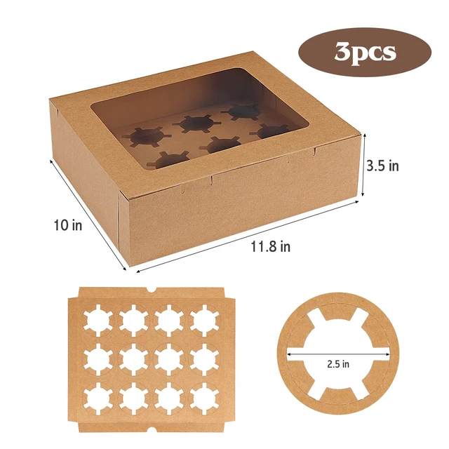 Alt view image 7 of 7 - Moretoes 3pcs Cupcake Boxes, 12 Count Cupcake Containers with Window and Insert
