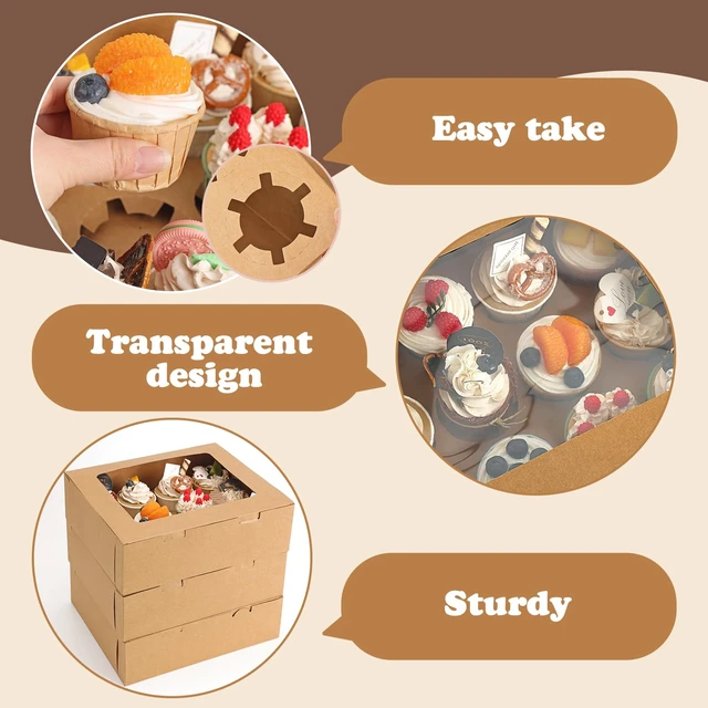 Alt view image 4 of 7 - Moretoes 3pcs Cupcake Boxes, 12 Count Cupcake Containers with Window and Insert