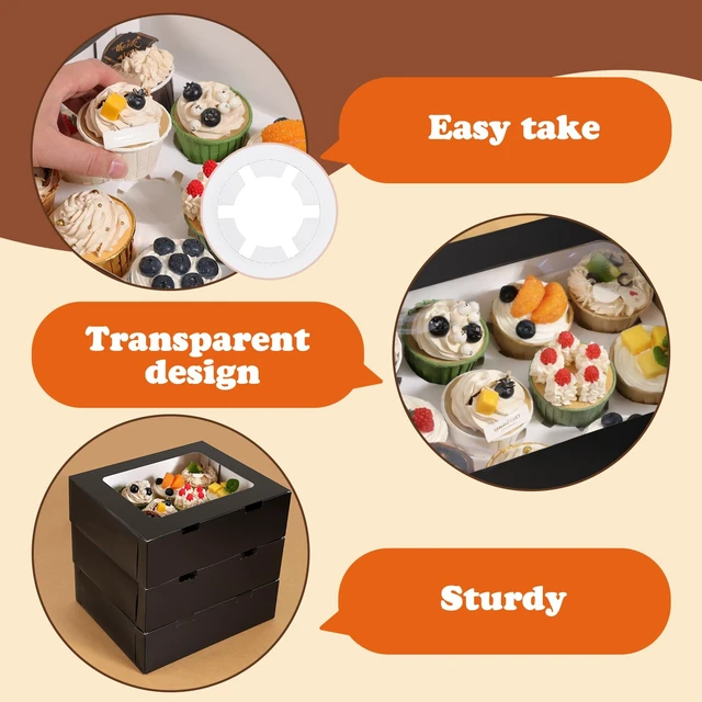 Alt view image 3 of 7 - Moretoes 3-Pack Black Cupcake Boxes with Window, 12-Count Container