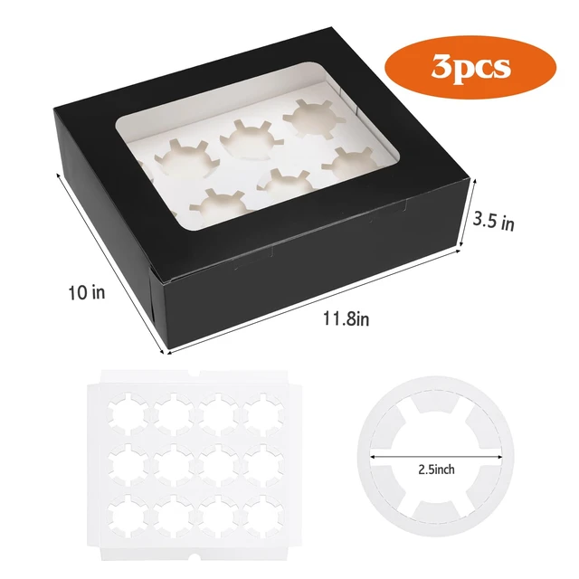 Alt view image 6 of 7 - Moretoes 3-Pack Black Cupcake Boxes with Window, 12-Count Container