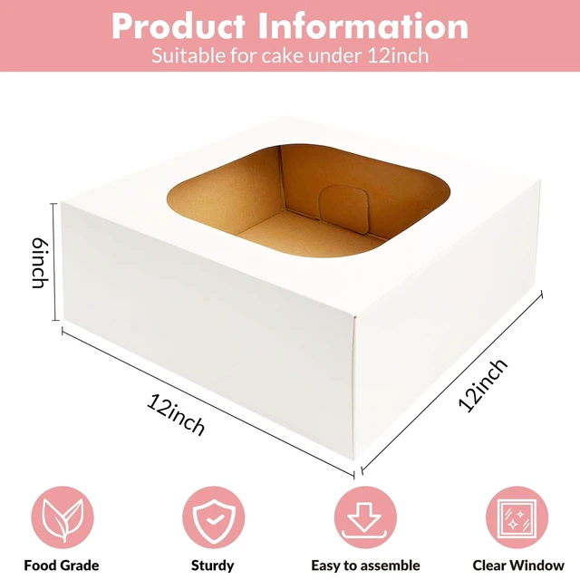 Alt view image 3 of 6 - Jotique 3 Pack Sturdy Corrugated Cake Boxes with Window, 12"x12"x6"