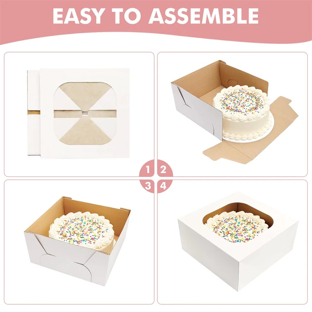Alt view image 4 of 6 - Jotique 3 Pack Sturdy Corrugated Cake Boxes with Window, 12"x12"x6"
