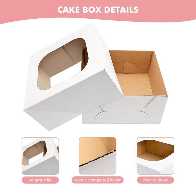 Alt view image 2 of 6 - Jotique 3 Pack Sturdy Corrugated Cake Boxes with Window, 12"x12"x6"