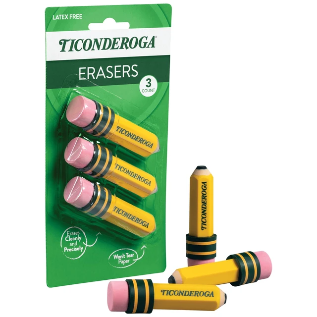 Alt view image 7 of 7 - Ticonderoga Pencil Shaped Erasers, Yellow, 3 Count