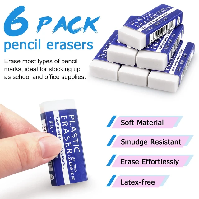Alt view image 4 of 6 - Tamaki Erasers Large White 6 Pack