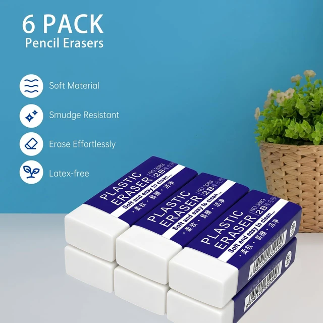 Alt view image 6 of 7 - Large White Block Eraser 6 Pack for School Office Art Drawing