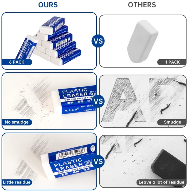 Alt view image 4 of 7 - Large White Block Eraser 6 Pack for School Office Art Drawing
