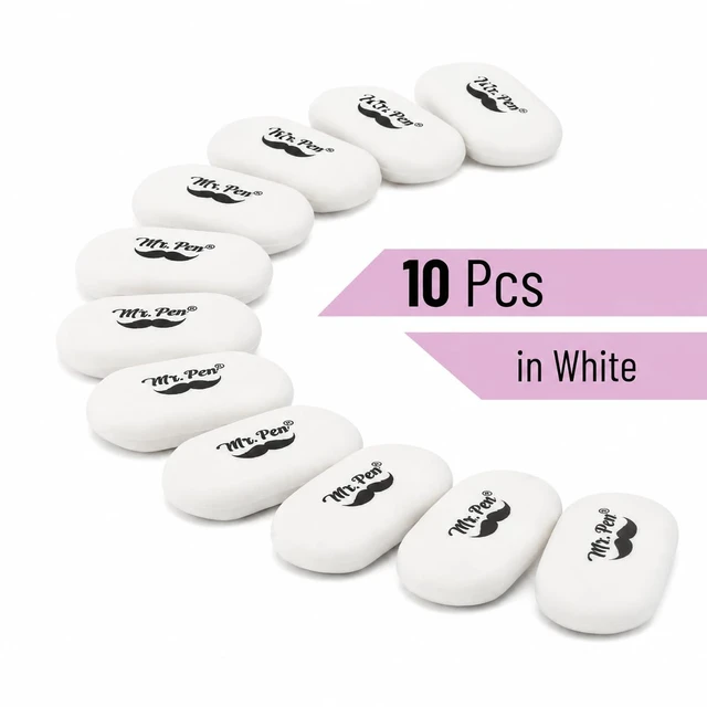 Alt view image 5 of 7 - Mr. Pen White Oval Pencil Erasers, 10 Pack, 1" x 2", Soft Rubber, Clean Smudge-Free Correction