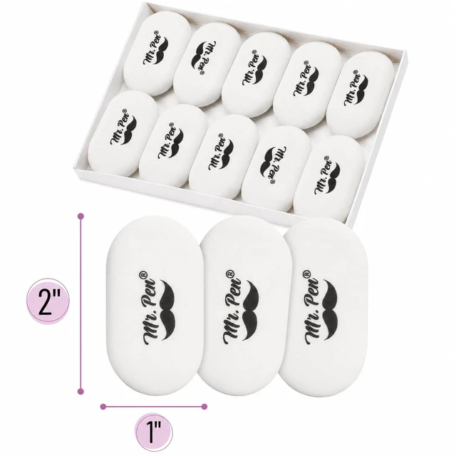Alt view image 3 of 7 - Mr. Pen White Oval Pencil Erasers, 10 Pack, 1" x 2", Soft Rubber, Clean Smudge-Free Correction
