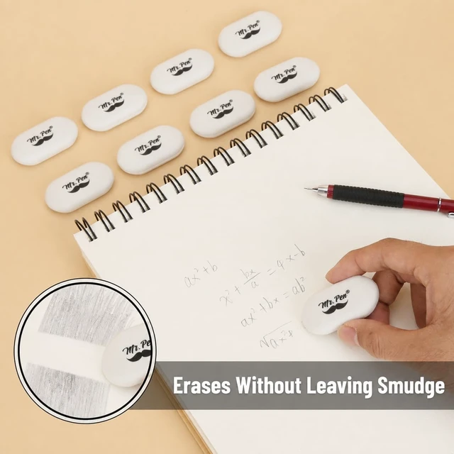 Alt view image 4 of 7 - Mr. Pen White Oval Pencil Erasers, 10 Pack, 1" x 2", Soft Rubber, Clean Smudge-Free Correction