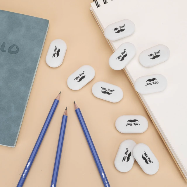 Alt view image 7 of 7 - Mr. Pen White Oval Pencil Erasers, 10 Pack, 1" x 2", Soft Rubber, Clean Smudge-Free Correction