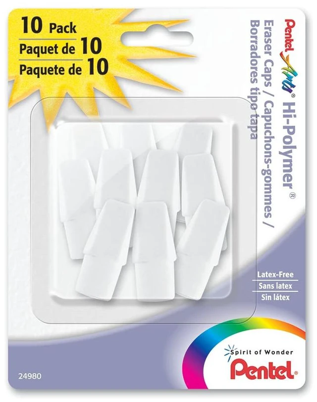 Main image of Pentel Arts ZEH02PABP10 Hi-Polymer White Cap Erasers, Pack of 10