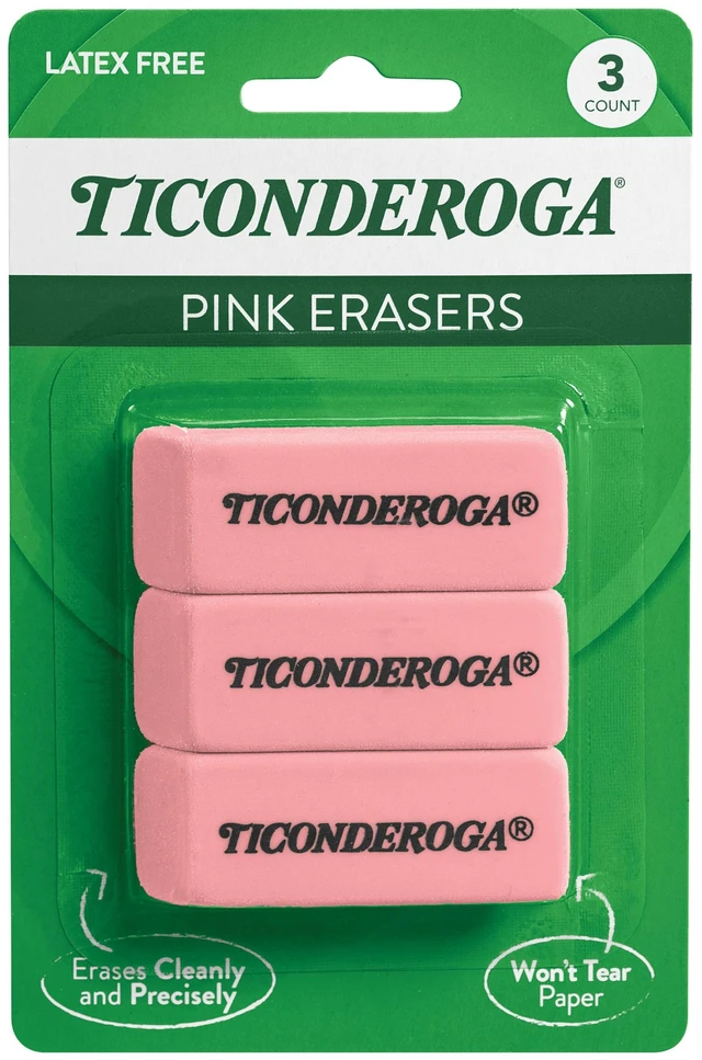 Main image of Ticonderoga Wedge Erasers, Pink, 3 Count