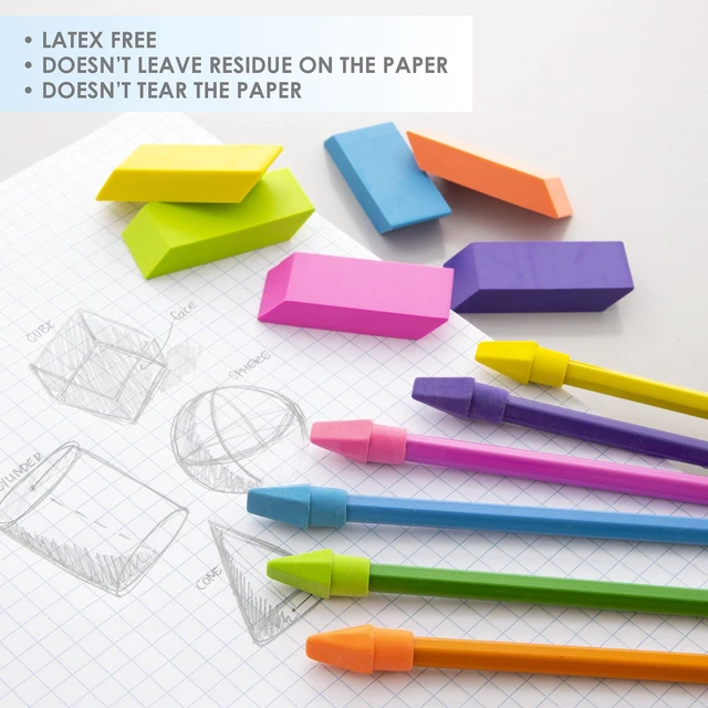 Alt view image 4 of 6 - BAZIC Neon Erasers & Eraser Caps Set, Latex-Free, 12 Pieces