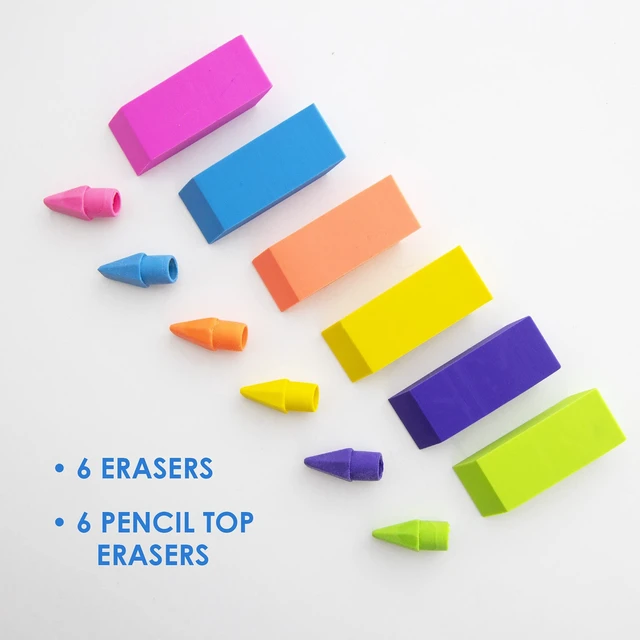 Alt view image 3 of 6 - BAZIC Neon Erasers & Eraser Caps Set, Latex-Free, 12 Pieces